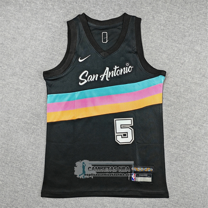 Camiseta Nino San Antonio Spurs Stephon Castle NO 5 Ciudad 2025-26 Negro